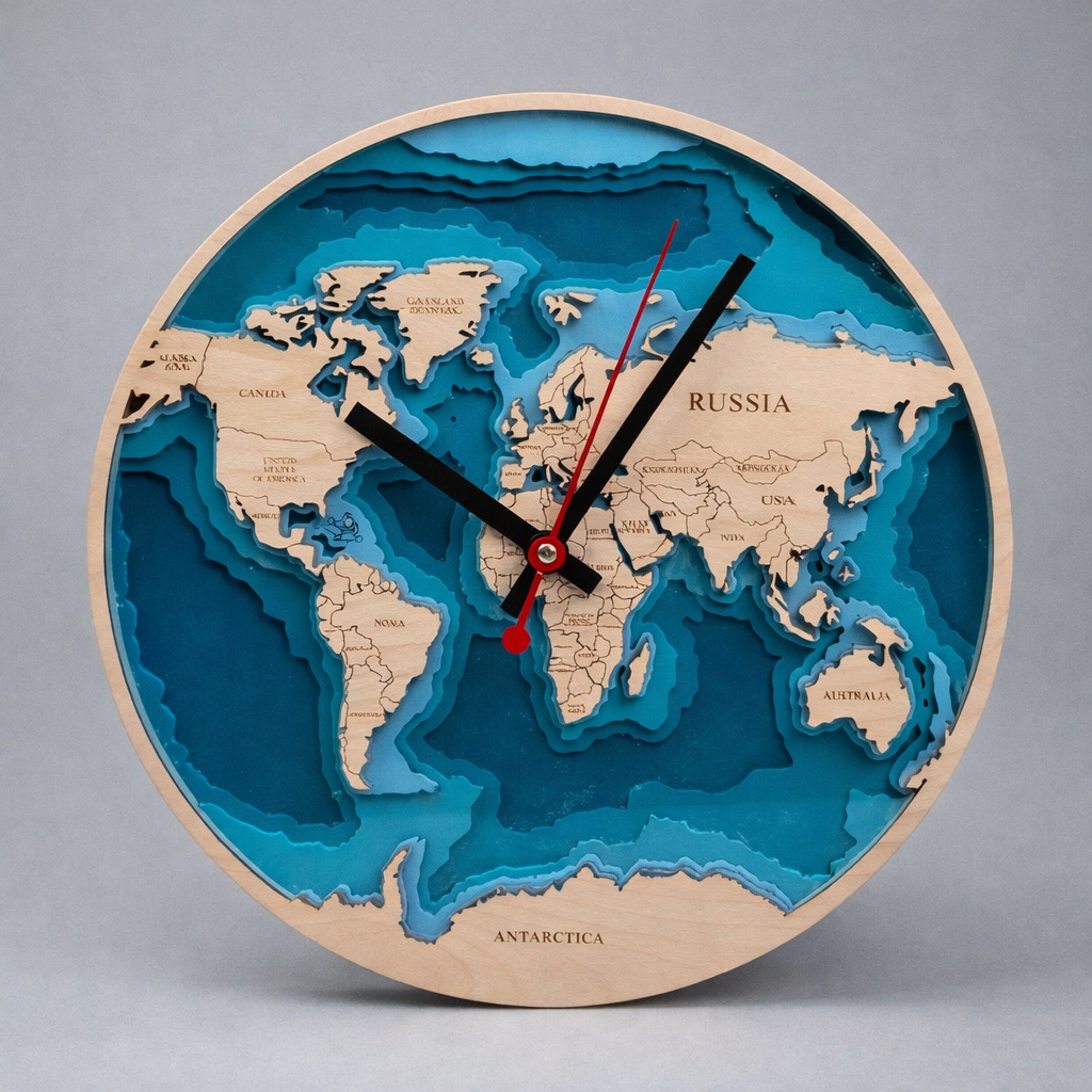 3D Dünya Xəritəsi Divar Saatı